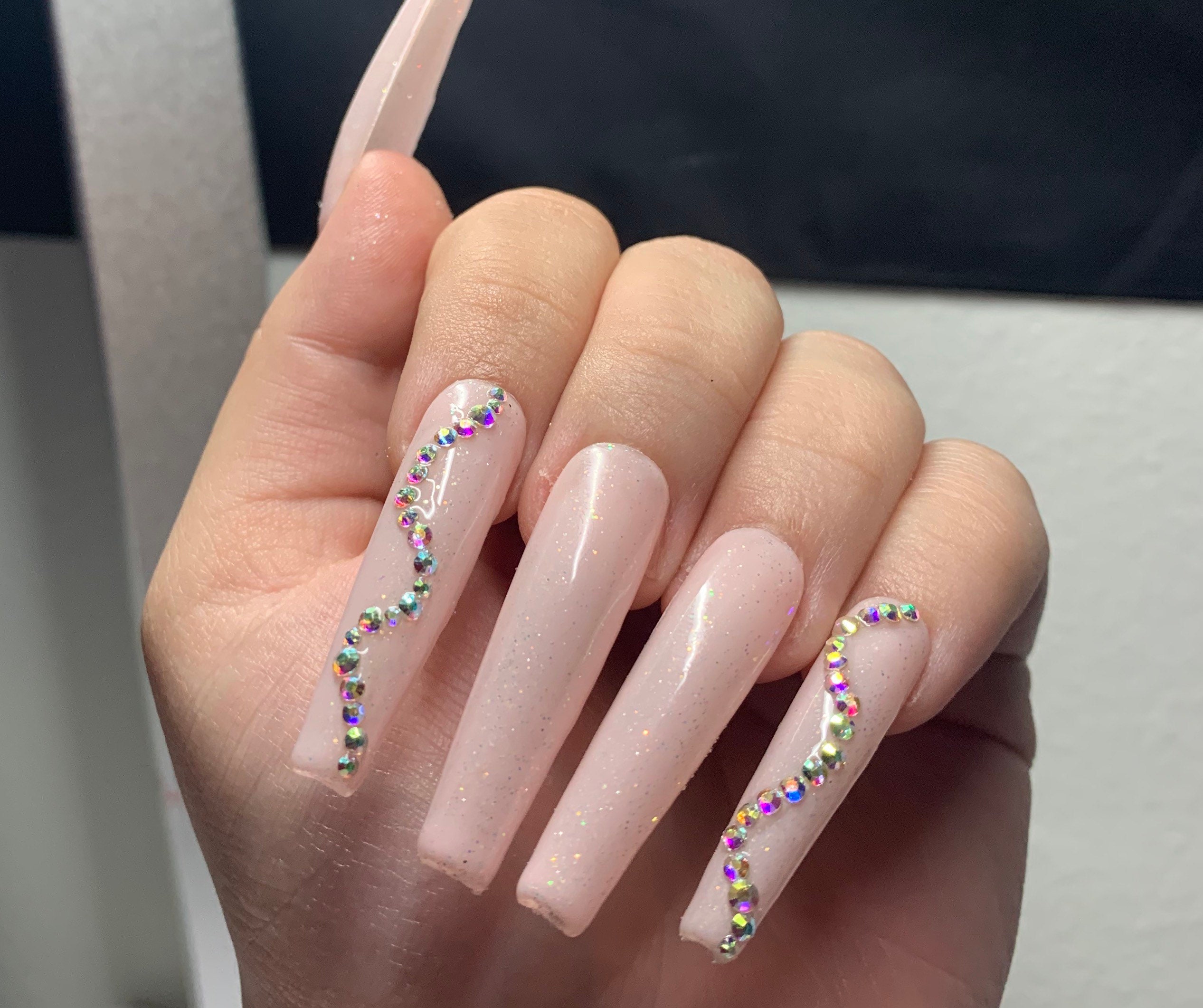XL BLING PINK glitter nails reusable press on nails all | Etsy