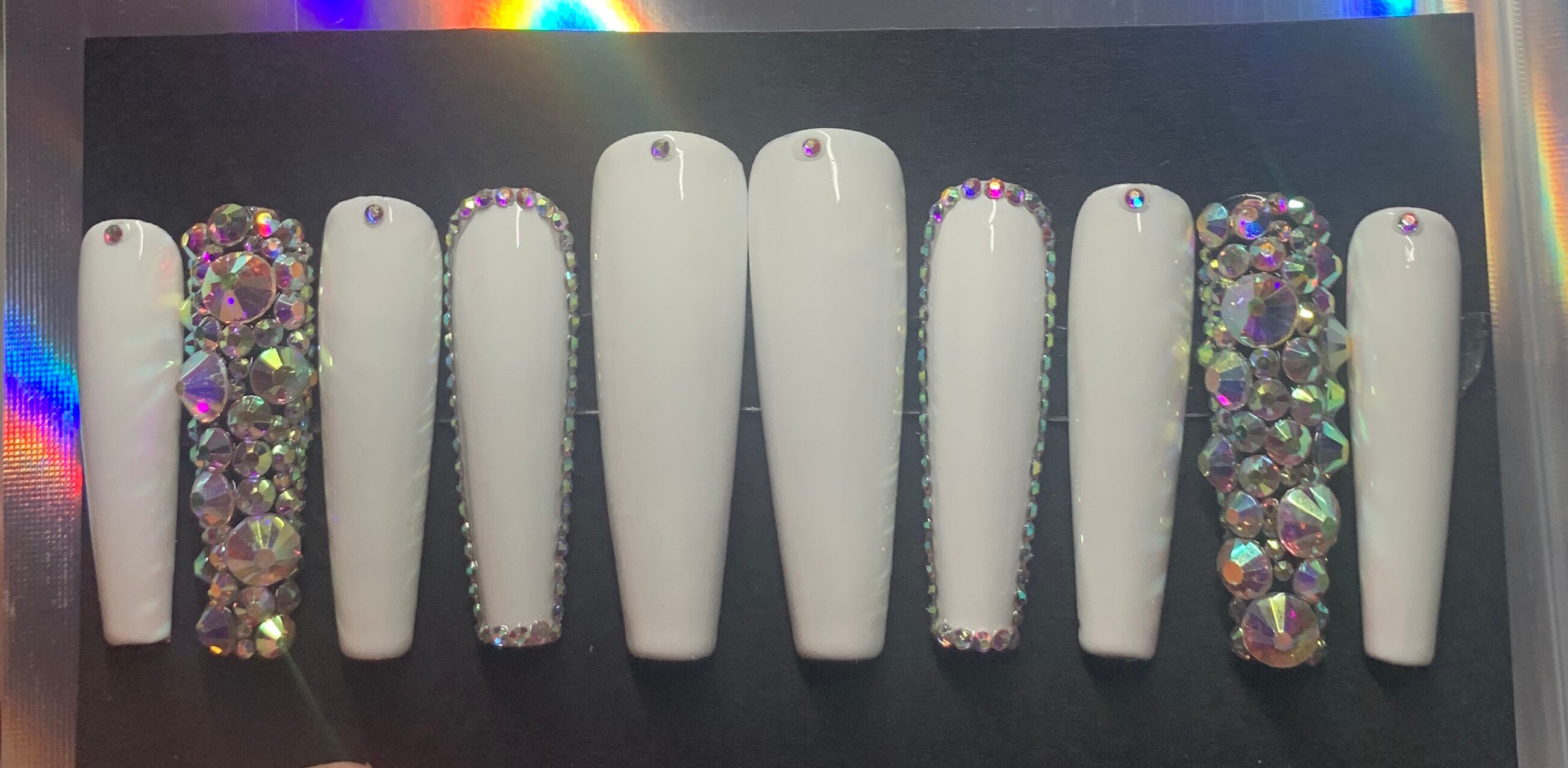 XL XTRA BLING White nails reusable press on nails coffin Etsy XL XTRA BLING White nails reusable press on nails coffin Etsy