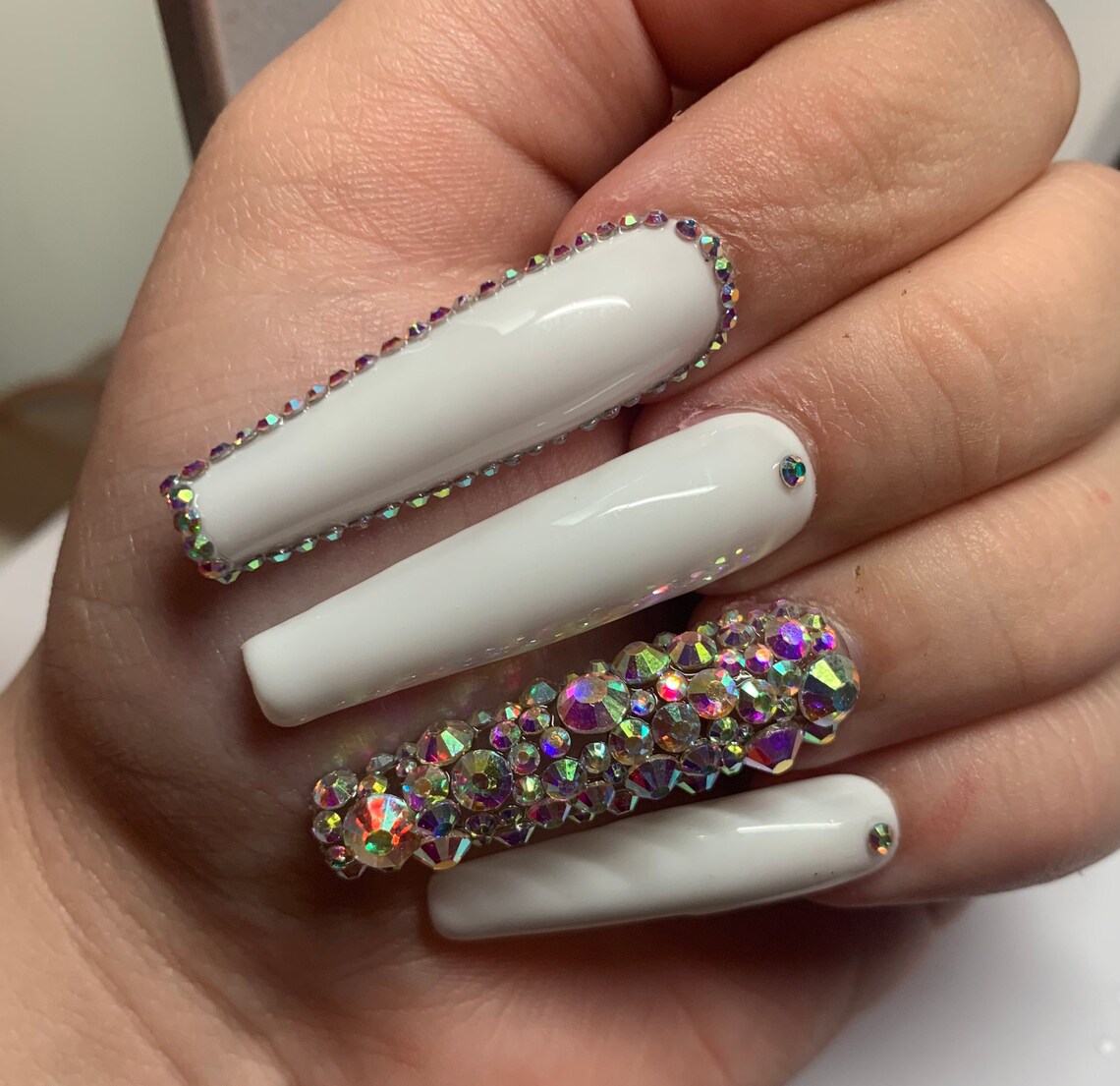 XL XTRA BLING White nails reusable press on nails coffin Etsy