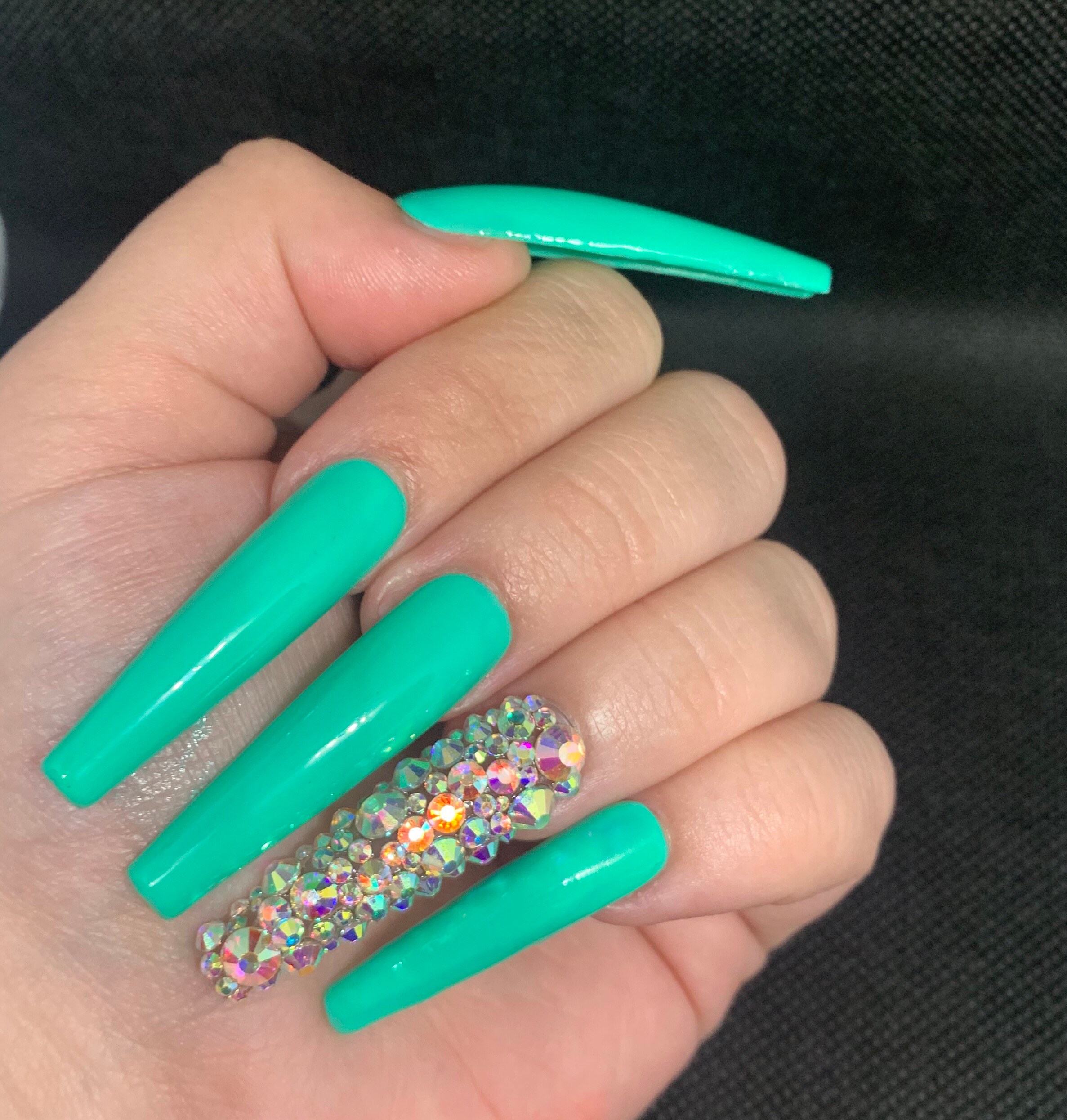XL BLING TEAL press on nails reusable fully customizable | Etsy