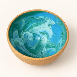 Turquoise Marbled Ceramic Bowl, Small Speckled Stoneware Bowl, Ocean Inspired Wheel Thrown Pottery, One of a Kind