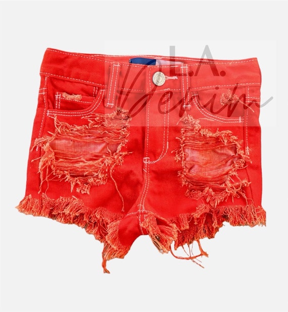 Toddler Girls Orange Halloween shorts, ripped denim Denim Shorts, halloween  outfit girls, baby, orange outfit, orange shorts