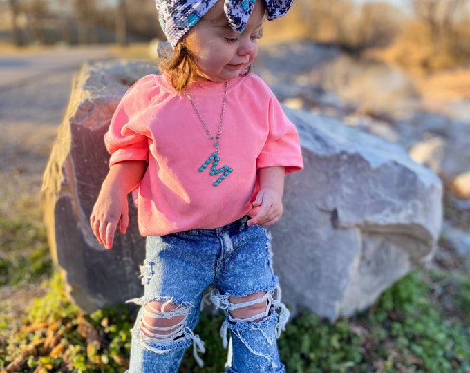 Children's Color Block Shirt & Ripped Jeans Set