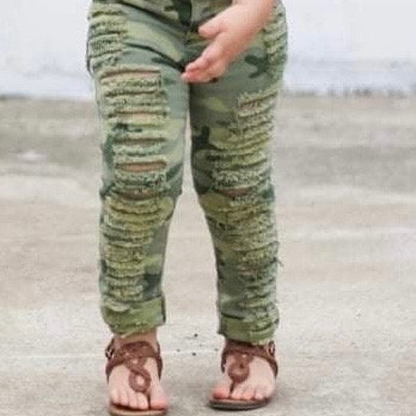 Toddler & Kids Distressed Camo Skinny Jeans, toddler distressed jeans- toddler ripped denim, jeans with holes, for baby, for kids