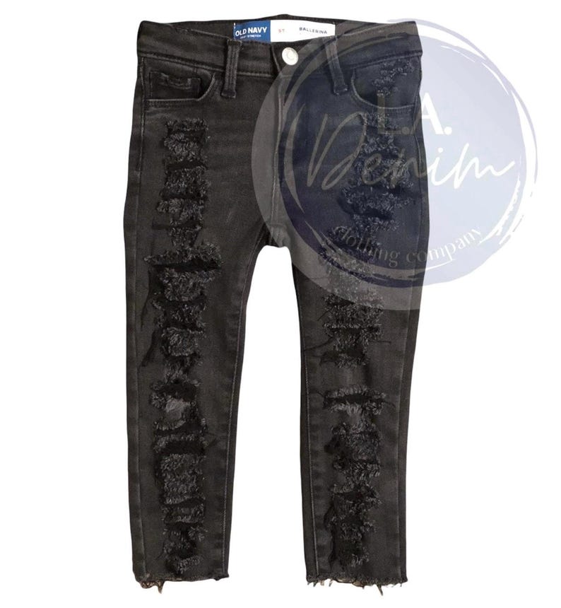 Black Ripped Jeans, Black distressed jeans, Toddler Jeans with holes, toddler jeans for girls, toddler jeans boys,toddler ripped jeans black immagine 4