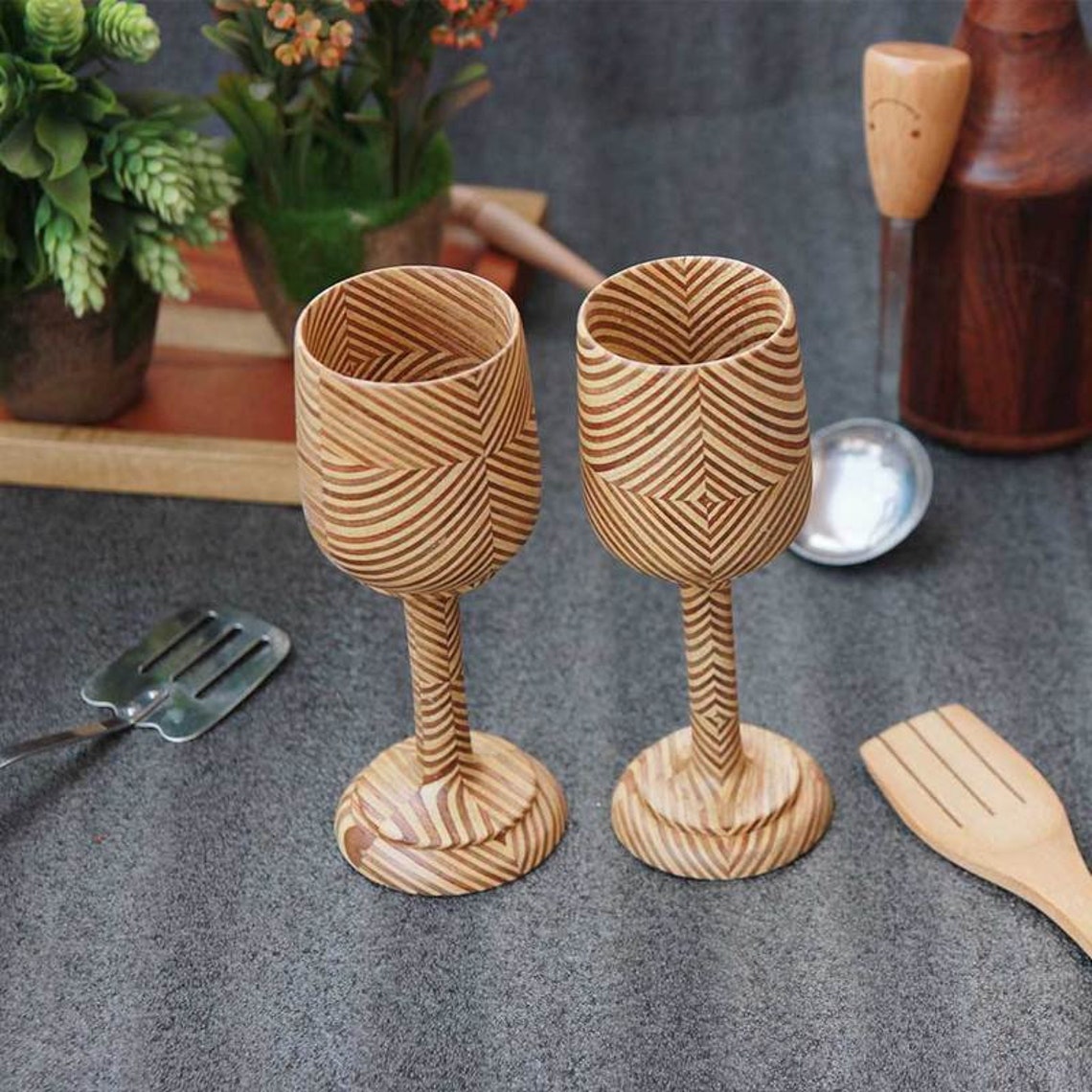 Custom Wooden Wine Glass Set of 2 Personalized Wooden Wine Etsy