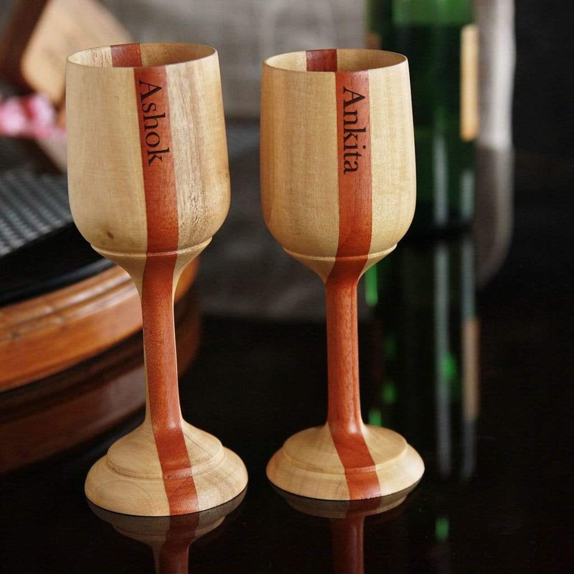 Custom Wooden Wine Glass Set of 2 Personalized Wooden Wine Etsy