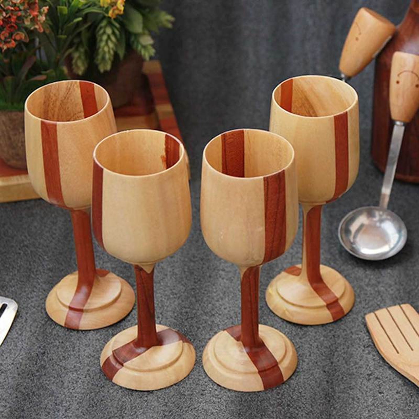 Custom Wooden Wine Glass Set of 2 Personalized Wooden Wine Etsy