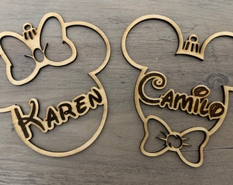 Mickey and Minnie Christmas Ornament, Personalized Mickey Mouse Tree Ornament, Custom Name Disney Ornament, Classic Mickey Mouse Ornament