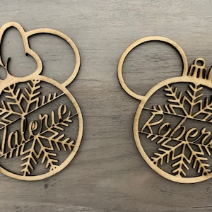 Mickey and Minnie Christmas Ornament, Mickey Mouse Tree Ornament Personalized, Custom Name Disney Ornament, Mickey Mouse Ornament Snowflake