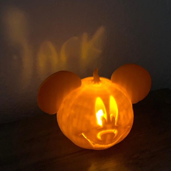 Halloween Mickey Pumpkin - Custom Name Projection - Includes glowing LED tealight