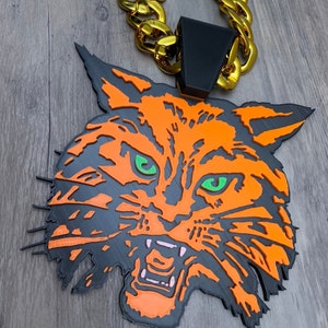 Custom Turnover 8&quot;x8&quot; Full Color Football Chain Gold Logo Miami, Cuban link swag bling, Custom Shape Chain, Custom Medallion