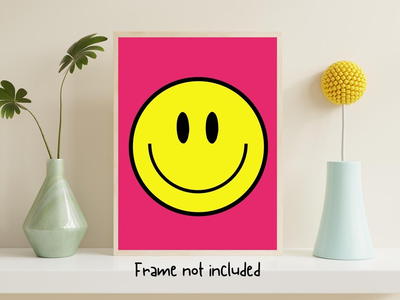 Preppy Room Decor Aesthetic Smiley Face Hot Pink or Blue Wall Art Print Pictures for Teens, Girls, Preppy Poster, Y2K Room Decor Gift 12x16 