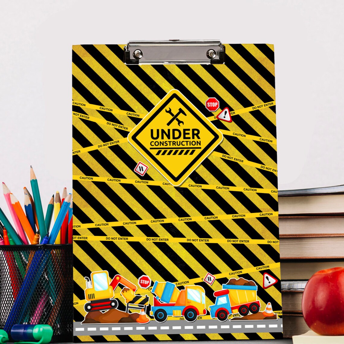 Under construction theme clipboard with Whiteboard marker exam Etsy