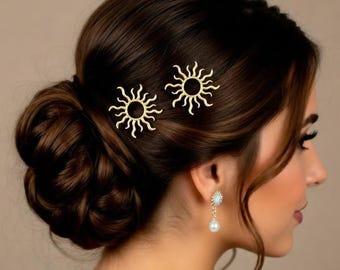 Gouden haarspeld zon (open cirkel), boho-huwelijksaccessoire, cadeau bruidsmeisje, balversiering