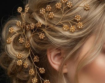 Ghirlanda floreale dorata per capelli da sposa, accessorio romantico con piccoli fiori, ghirlanda floreale per matrimoni estivi