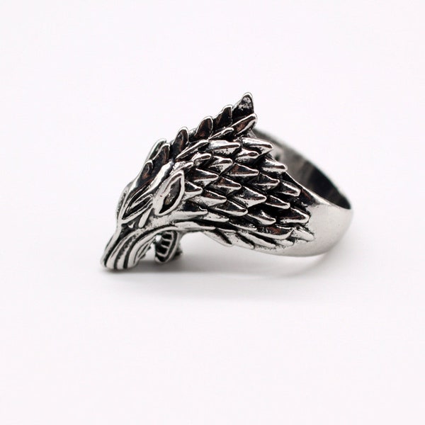 Fashion Jewelry Retro Exaggerated Personality Animal Ring, Ancient Silver Wolf Head Mens Ring