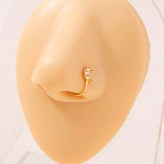 Piercing Half Hoop Nose Pin 2.02Ct Round Simulated Diamond 14KYellow Gold  Finish | eBay