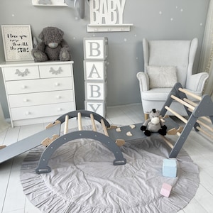 Gray Beige Color! Climbing Triangle with Ramp, Climbing Arch with Pillow, Montessori Climber,Climbing set, Kletterdreieck, Kletterbogen