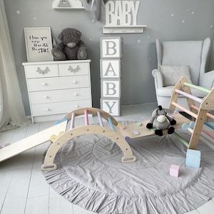 PASTEL wood COLOR  Montessori Climbing Arch, Climb triangle set, Climb Arch plus Pillow, Toodler Climber Arch, Kletterbogen mit Kissen