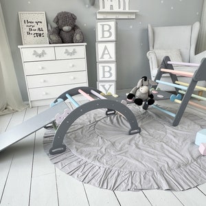 GRAY PASTEL wood COLOR  Montessori piklers Arch, Climb triangle set, Climb Arch plus Pillow, Toodler Climber Arch, Kletterbogen mit Kissen