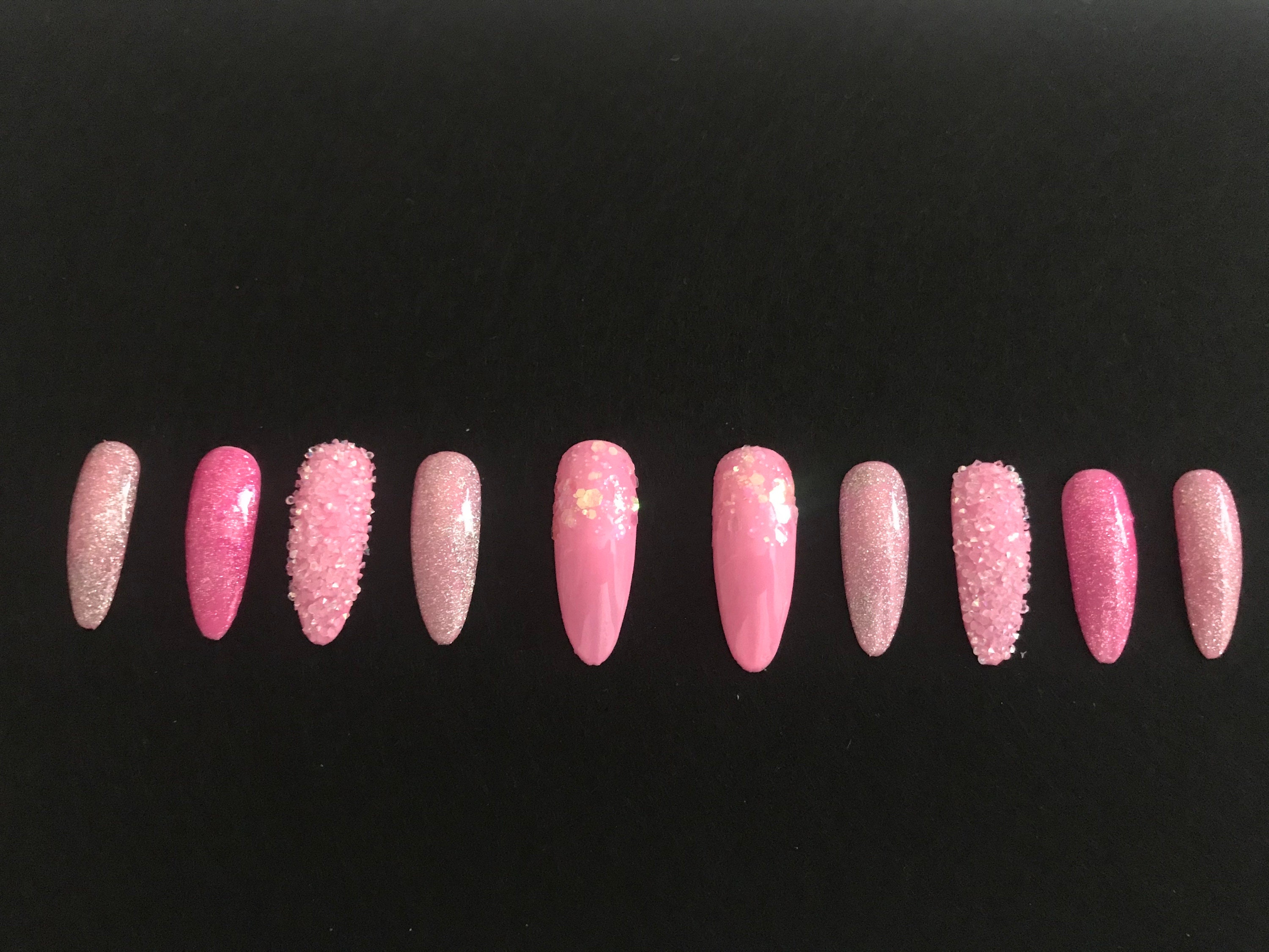 Hot Pink And Glitter Press On Nails Etsy