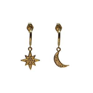 Crystal Star moon Dangle Earrings Star-moon Asymmetric Earrings Drop Earrings celestial earrings Jewelry