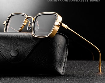 Vintage Steampunk Sunglasses For Men Retro Metal Square Eyewear Big frame Sunglasses For Mens In Elegant Luxury Retro Design