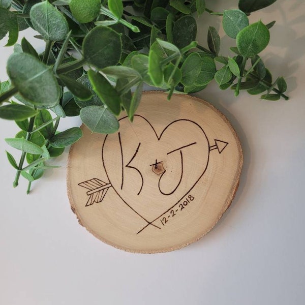 Personalized Wood Burned Heart Coaster