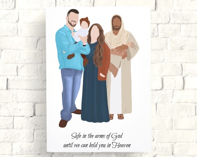 Family Miscarriage portrait Faceless Illustration-Deceased Loved Ones- Miscarriage gift- Jesus Christ