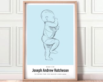 Baby Birth Poster Scale 1:1, The Birth Poster Scale, Newborn Baby Poster Scale, Personalized Baby Gifts, Custom baby sketch,Digital download