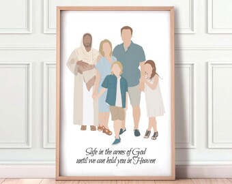 Family Miscarriage portrait Faceless Illustration-Deceased Loved Ones- Miscarriage gift- Jesus Christ