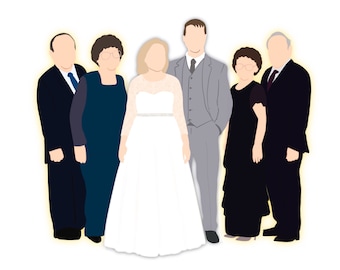 Wedding Family Loss portrait Faceless Illustration- Child loss family portrait - Deceased Loved Ones- Miscarriage gift- Jesus Christ