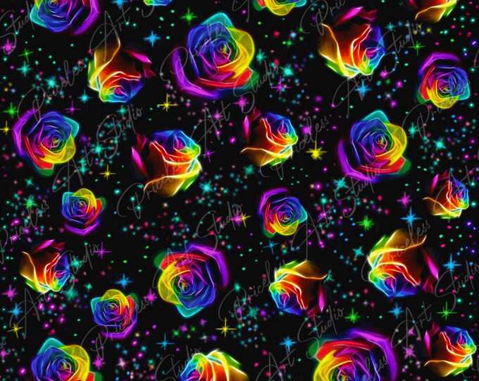 Rainbow Neon Rose Digital Paper, Seamless floral Pattern, Fabric download, Digital Printable Scrapbook Paper