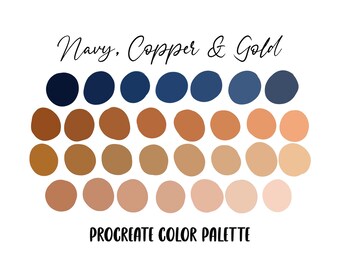 Navy Copper and Gold Procreate Palette, Metallic Procreate Color Swatches, Procreate tools
