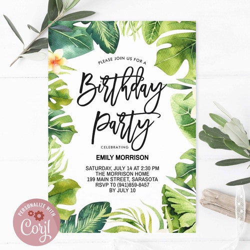 Tropical Invitation Birthday Invitation Editable Invitation Etsy