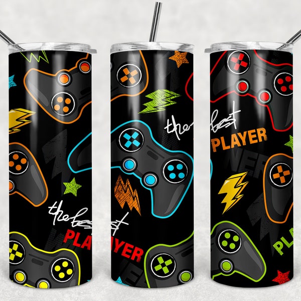 Gamer Sublimation Design - 20 oz straight sided or tapered template- SEAMLESS Sublimation Tumbler Design