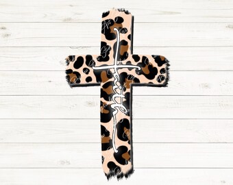 Faith cross, leopard print png, sublimation waterslide DTG DTF commercial use