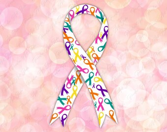 All cancer awareness sublimation design Clipart, multicolor ribbon, breast ovarian kidney leukemia pancreatic cancer, childhood cancer