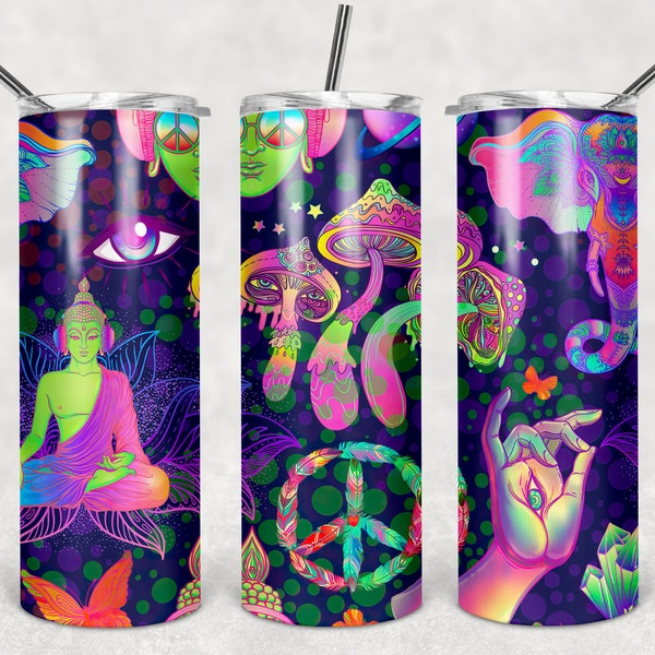 Psychedelic hippie Trippie Sublimation Design - 20 oz straight sided or tapered template- rainbow SEAMLESS Sublimation Tumbler Design