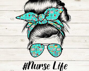 Nurse life, Mom Life Mom Skull Bun Hair Sunglasses Leopard Print Headband Mom Life PNG Sublimation Design Downloads - Commercial Use