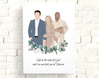 Family Miscarriage portrait Faceless Illustration with Greenery-Deceased Loved Ones- Miscarriage gift- Jesus Christ