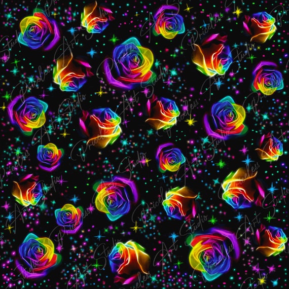 Rainbow Neon Rose Digital Paper, Seamless floral Pattern, Fabric download,  Digital Printable Scrapbook Paper