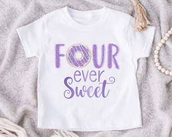 FOUR ever Sweet Girl PNG , Donut PNG, 4th Birthday, Sublimation design, Instant Download