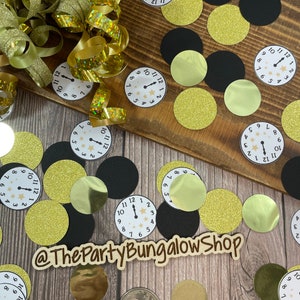 New Year’s Eve confetti, 100 pieces confetti, Black and Gold Party Decorations, Wedding Decor, News Year Clock