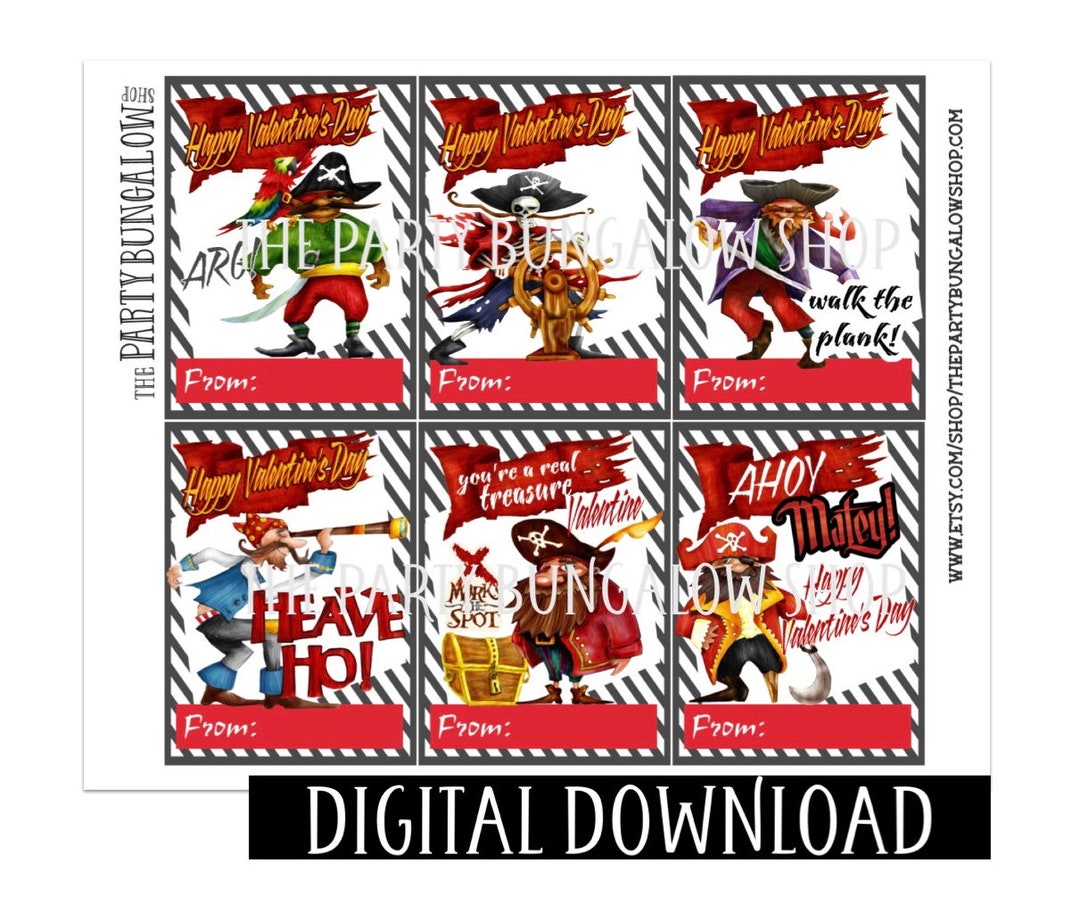 Printable Valentine Cards Pirate Valentine Cards Kids Valentines School Valentine Cards DIY