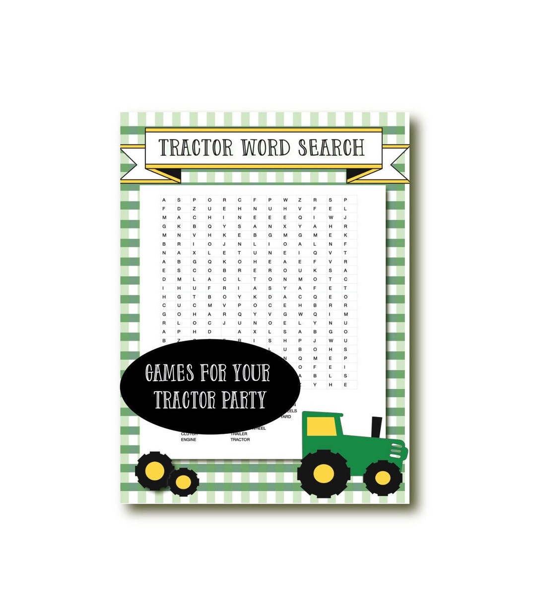 Tractor Word Search, Tractor Party Game, Farm and Camping Party Games