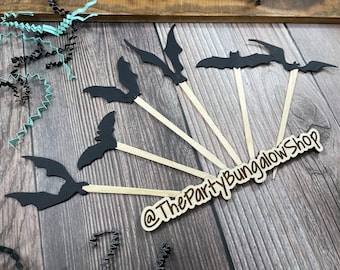 Bat Cupcake Topper, Halloween Party Picks, Halloween Decor, Black bats