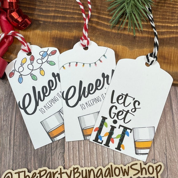 Bourbon Christmas Tags, Bourbon Gift Tag Set, Cheers Gift Tag, SET of 9 Christmas Tags