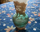 Small Galle blue amber landscape cameo glass vase